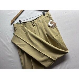 Savane Men's Performance Golf Pants British Khaki Pleated Size 34x32